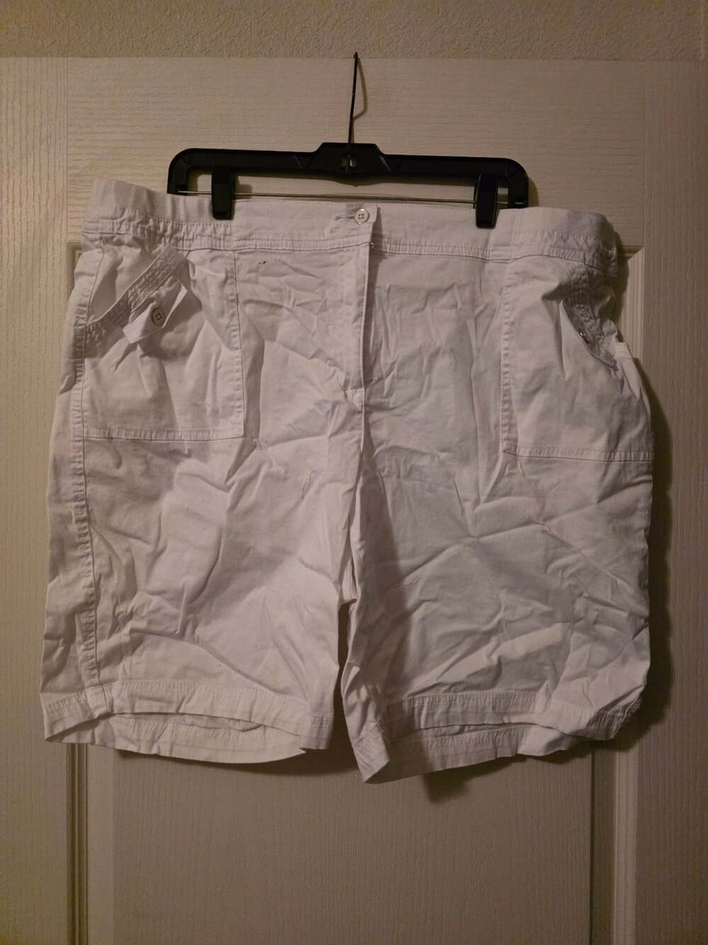 Karen Scott Cargo Shorts Size 20W White Cotton Spandex Casual Pockets